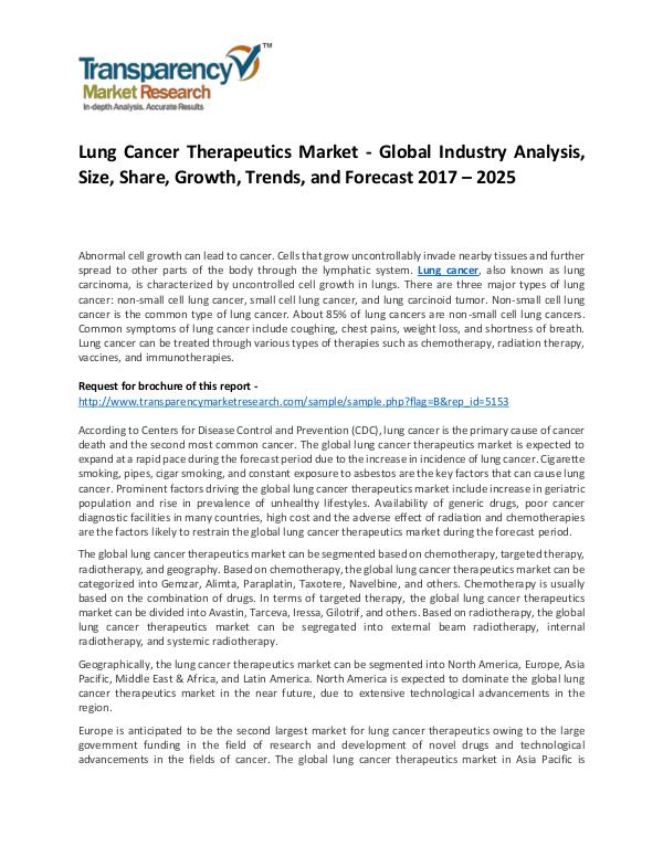 Lung Cancer Therapeutics Market Growth, Trend, Demand and Forecast Lung Cancer Therapeutics Market - Global Industry