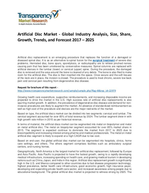 Artificial Disc Market Growth, Trend, Price, Demand and Forecast Artificial Disc Market - Global Industry Analysis,