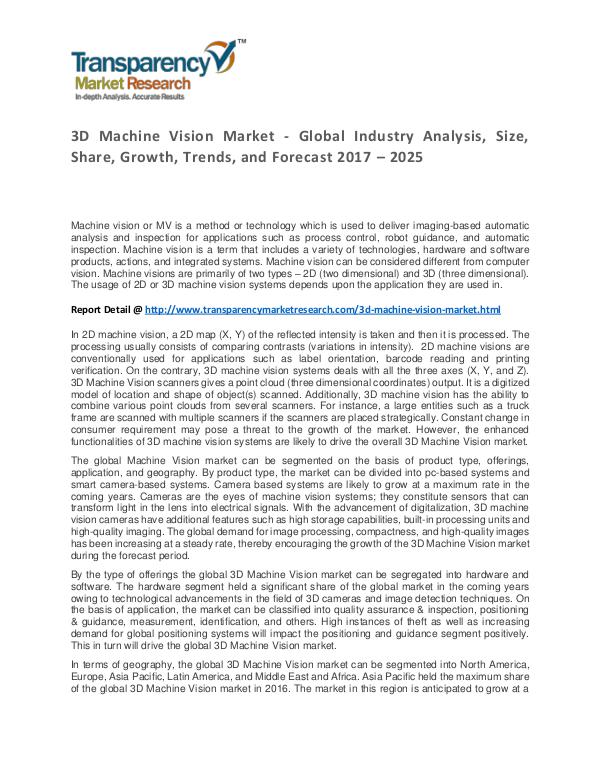 3D Machine Vision Market Trends, Growth, Price and Forecasts To 2024 3D Machine Vision Market - Global Industry Analysi