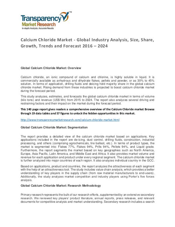 Calcium Chloride Market Size, Share, Growth, Trends and Forecast Calcium Chloride Market - Global Industry Analysis