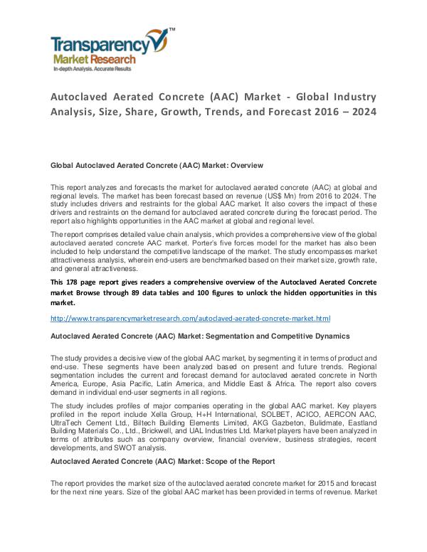 Autoclaved Aerated Concrete Market Growth, Trends and Forecast Autoclaved Aerated Concrete (AAC) Market - Global