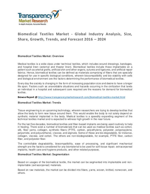 Plasticizers Market 2014 World Analysis and Forecast to 2023 Biomedical Textiles Market - Global Industry Analy