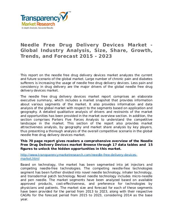 Needle Free Drug Delivery Devices Market Growth, Trends and Forecast Needle Free Drug Delivery Devices Market - Global