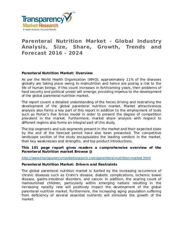 Parenteral Nutrition Market size, share, survey, strategy Reports Parenteral Nutrition Market - Global Industry Anal