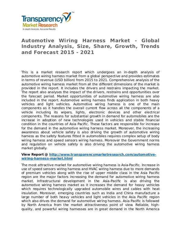 Automotive Wiring Harness Market Research Report and Forecast Automotive Wiring Harness Market - Global Industry