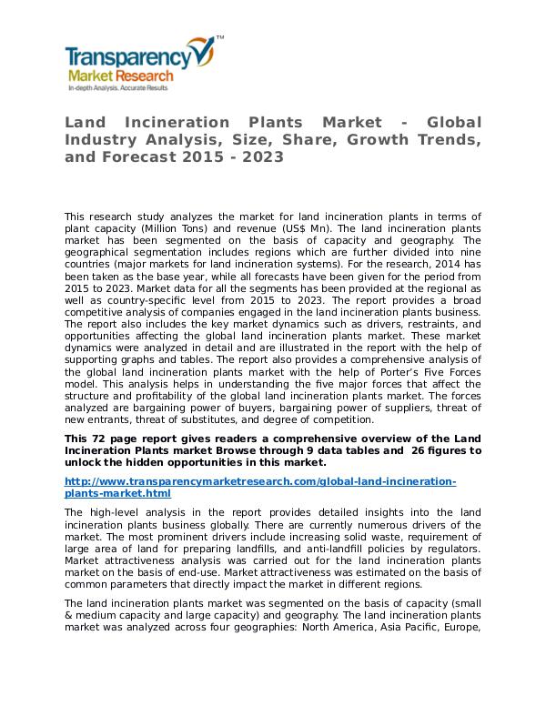 Land Incineration Plants Market Research Report and Forecast Land Incineration Plants Market - Global Industry