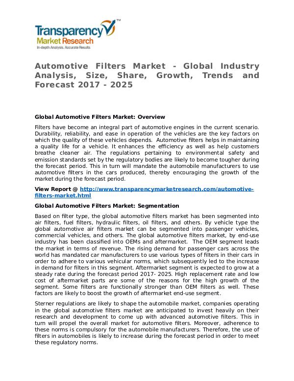 Automotive Sheet Metal Components Market Research Report and Forecast Automotive Filters Market - Global Industry Analys