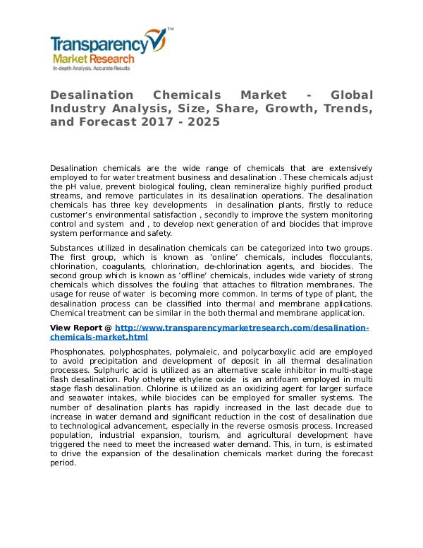 Desalination Chemicals Market Research Report and Forecast up to 2025 Desalination Chemicals Market - Global Industry An