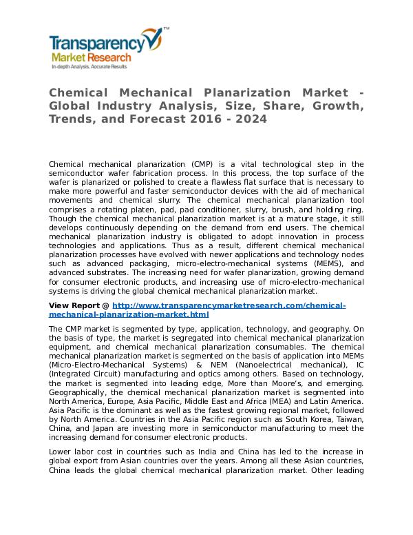 Chemical Mechanical Planarization Market Research Report and Forecast Chemical Mechanical Planarization Market - Global