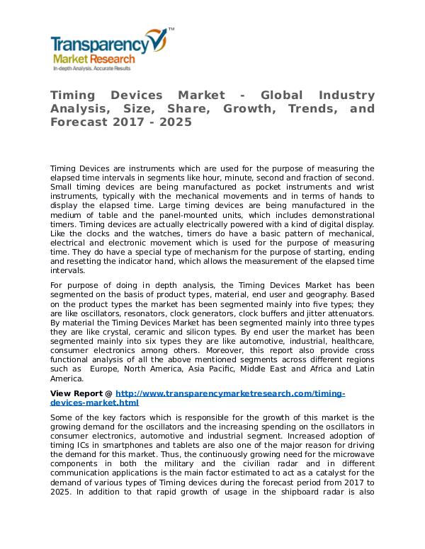 Timing Devices Market 2017 Share, Trend, Segmentation and Forecast Timing Devices Market