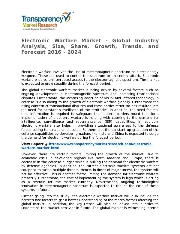 Electronic Warfare Market 2016 Trends, Research, Analysis and Review Electronic Warfare Market