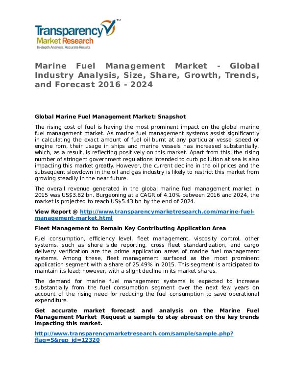 Marine Fuel Management Market 2016 Share, Trend and Forecast Marine Fuel Management Market - Global Industry An