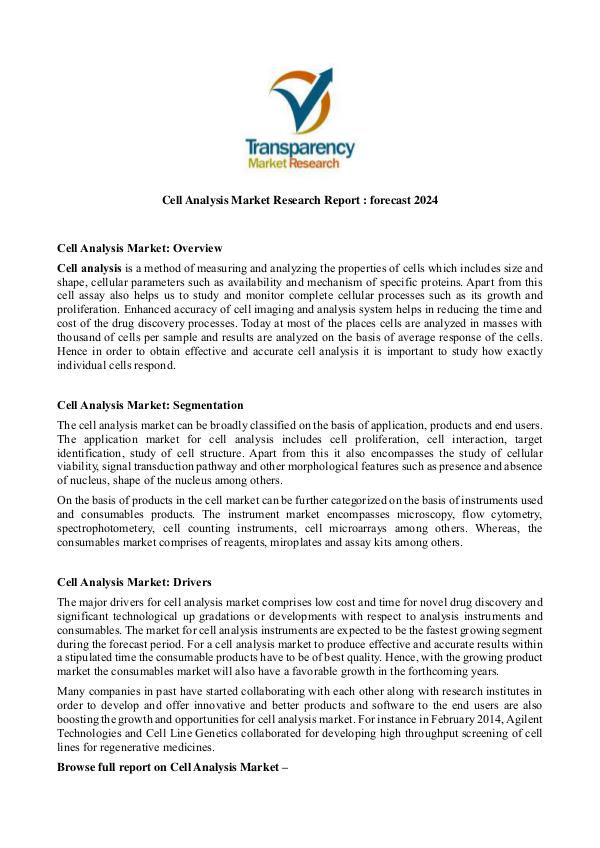 Cell Analysis Market Research Report : forecast 2024 Cell Analysis Market