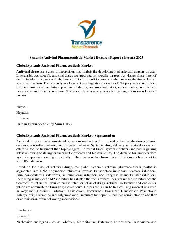 Systemic Antiviral Pharmaceuticals Market Systemic Antiviral Pharmaceuticals Market Research