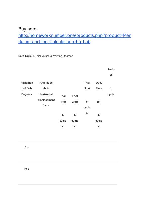 Pendulum and the Calculation of g Lab Homework