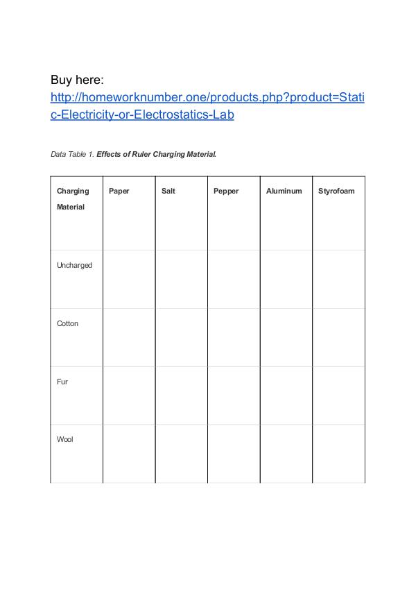 Static Electricity or Electrostatics Lab Homework Help