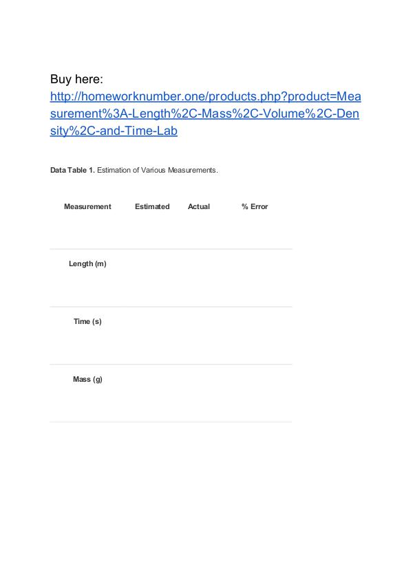 Measurement: Length, Mass, Volume, Density, and Time Lab Homework Help