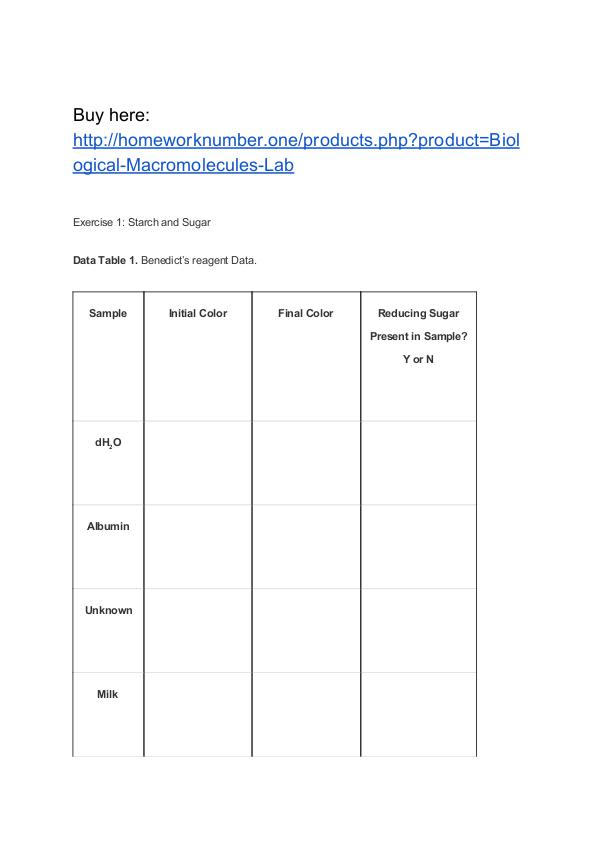 Biological Macromolecules Lab Homework Help