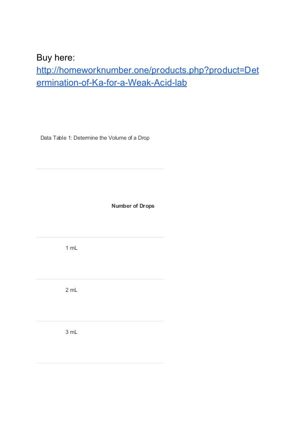 Determination of Ka for a Weak Acid lab Homework