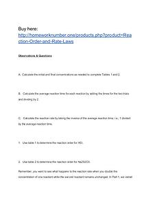 Reaction Order and Rate Laws