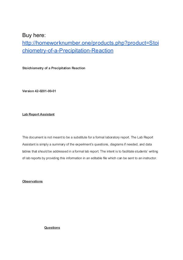 Stoichiometry of a Precipitation Reaction Homework Help