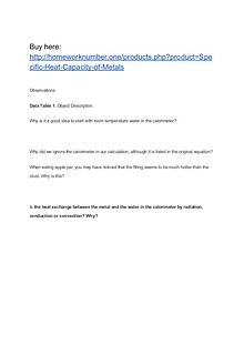 Specific Heat Capacity of Metals
