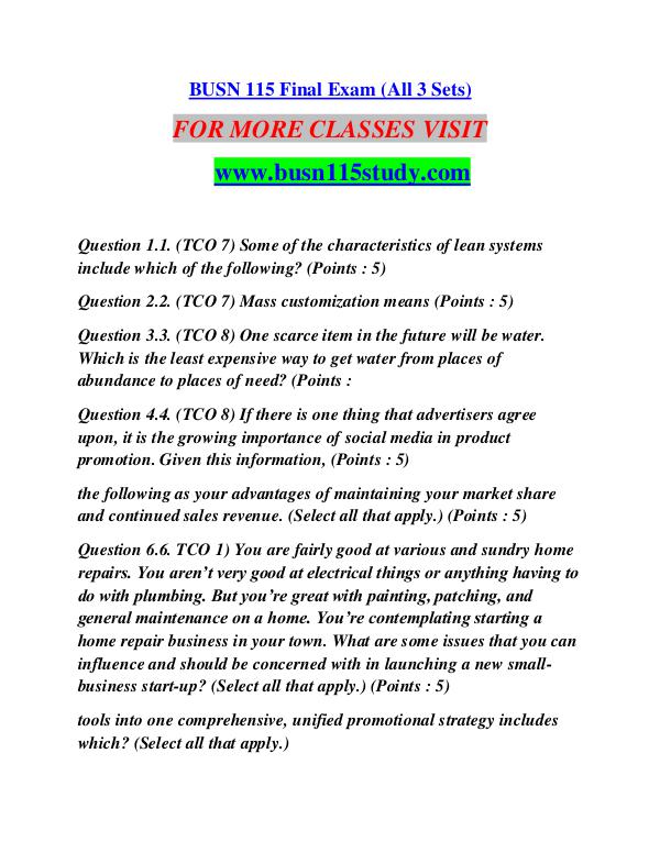 BUSN 115 STUDY Learn Do Live /busn115study.com BUSN 115 STUDY Learn Do Live /busn115study.com