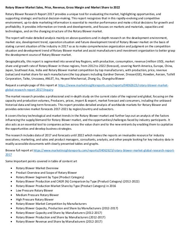 Rotary Blower Market 2017 to 2022