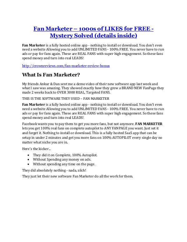 Marketing Fan Marketer Review demo - $22,700 bonus