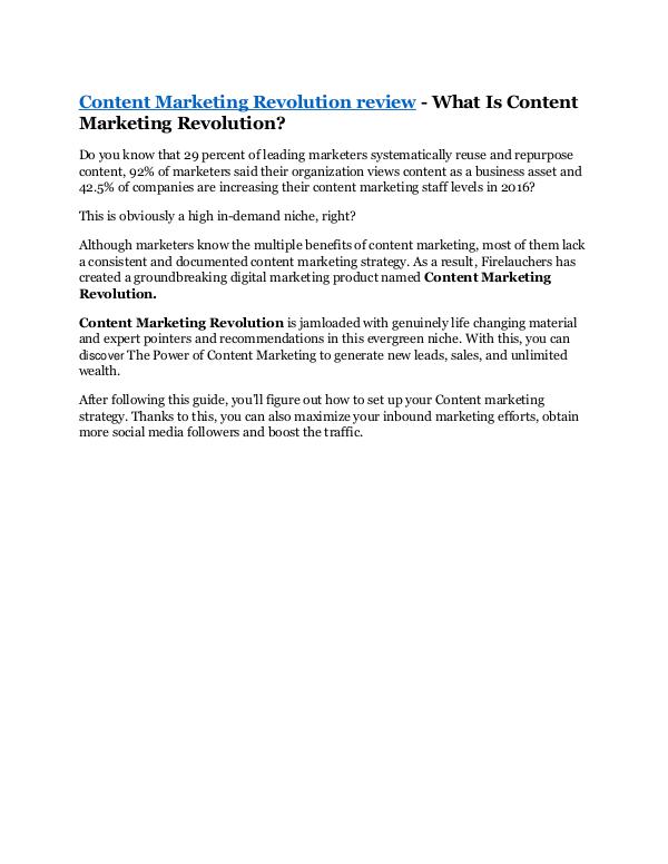 Content Marketing Revolution Review - $24,700 BONU