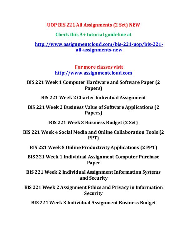 uop bis 221 entire course BIS 221 All Assignments (2 Set) NEW