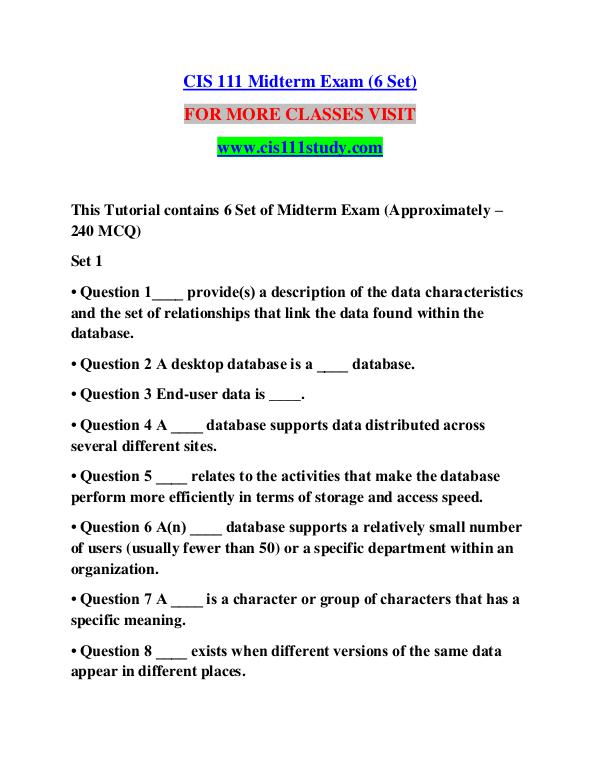 CIS 111 STUDY Learn Do Live /cis111study.com CIS 111 STUDY Learn Do Live /cis111study.com