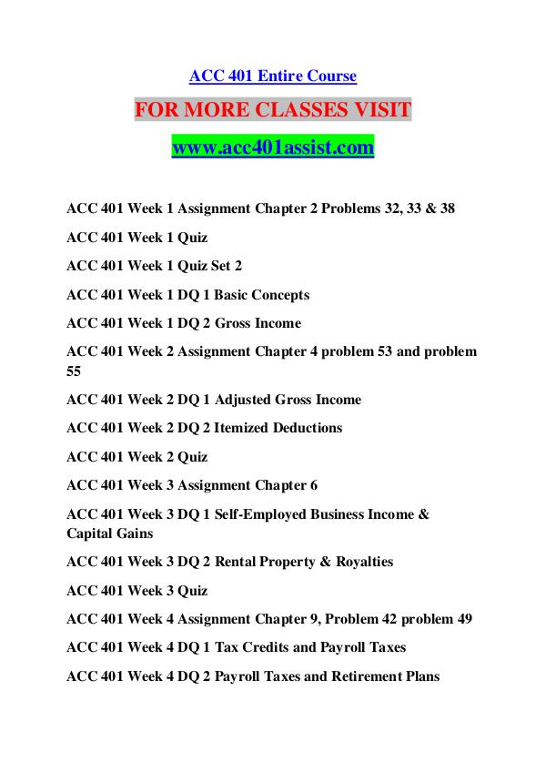 ACC 401 ASSIST Great Stories /acc401assist.com ACC 401 ASSIST Great Stories /acc401assist.com