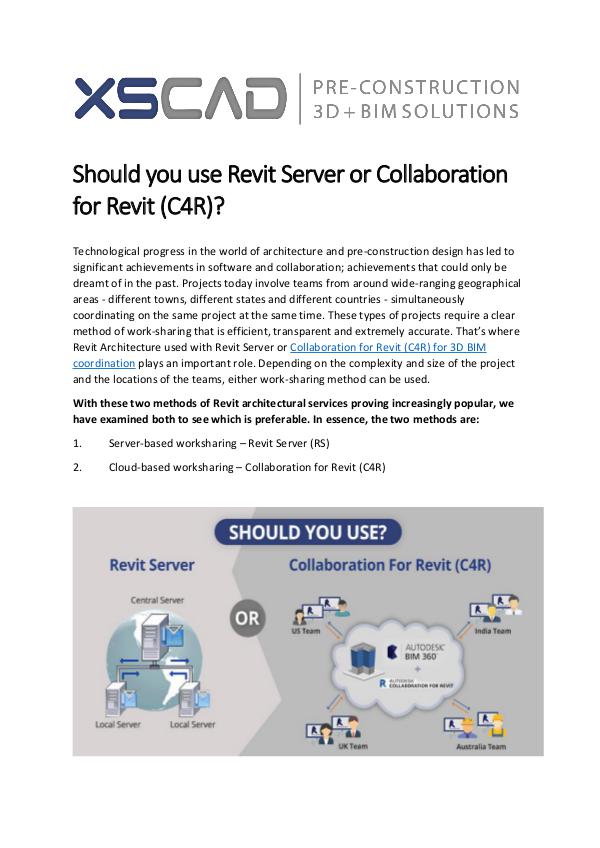 Revit Server or Collaboration for Revit (C4R)? Revit Server or Collaboration for Revit 14-11-17