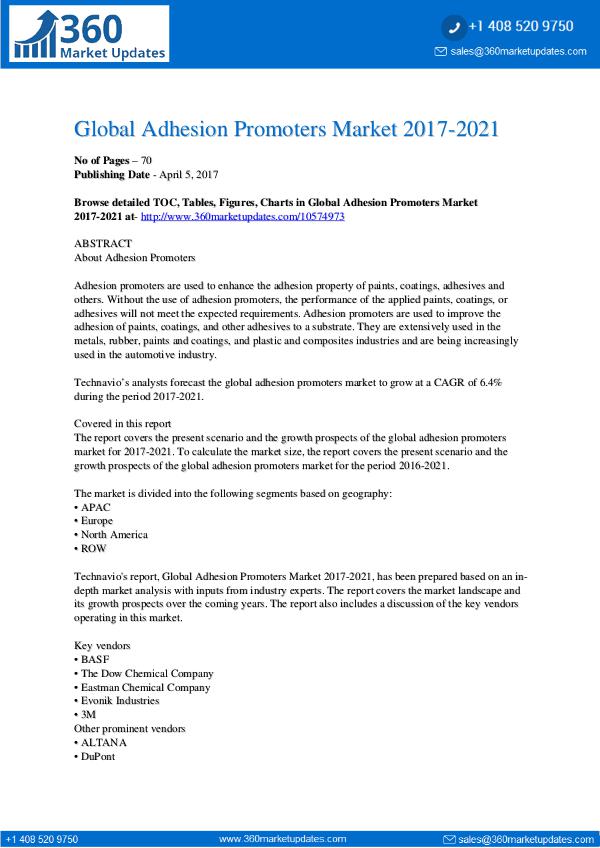 Adhesion Promoters Market 2017-2021