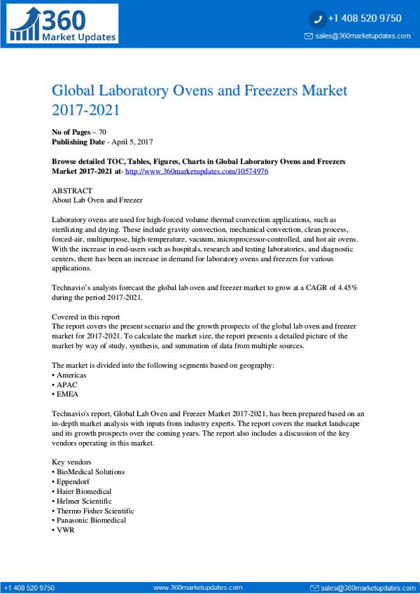 Report- Laboratory Ovens and Freezers Market 2017-2021