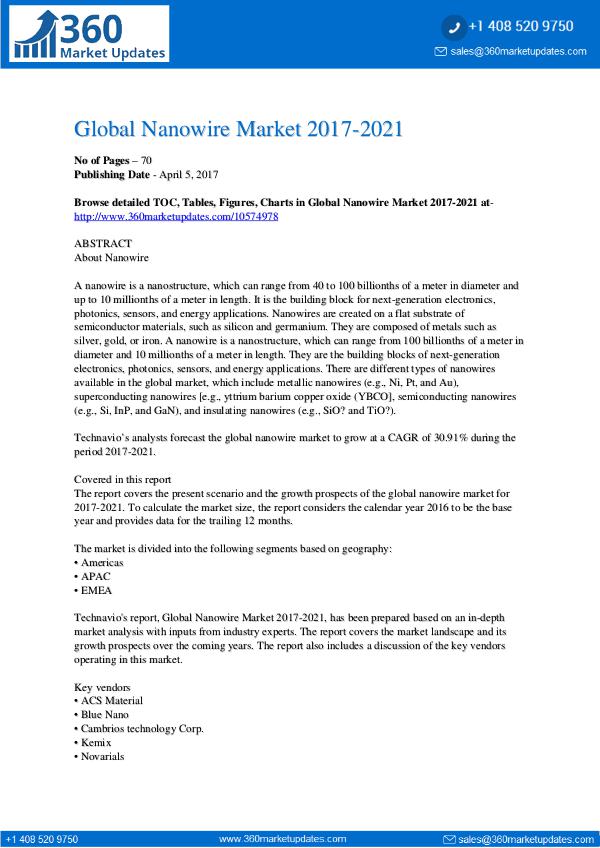 Nanowire Market 2017-2021