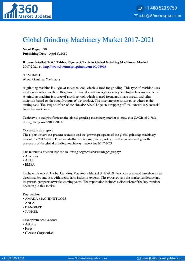 Grinding Machinery Market 2017-2021