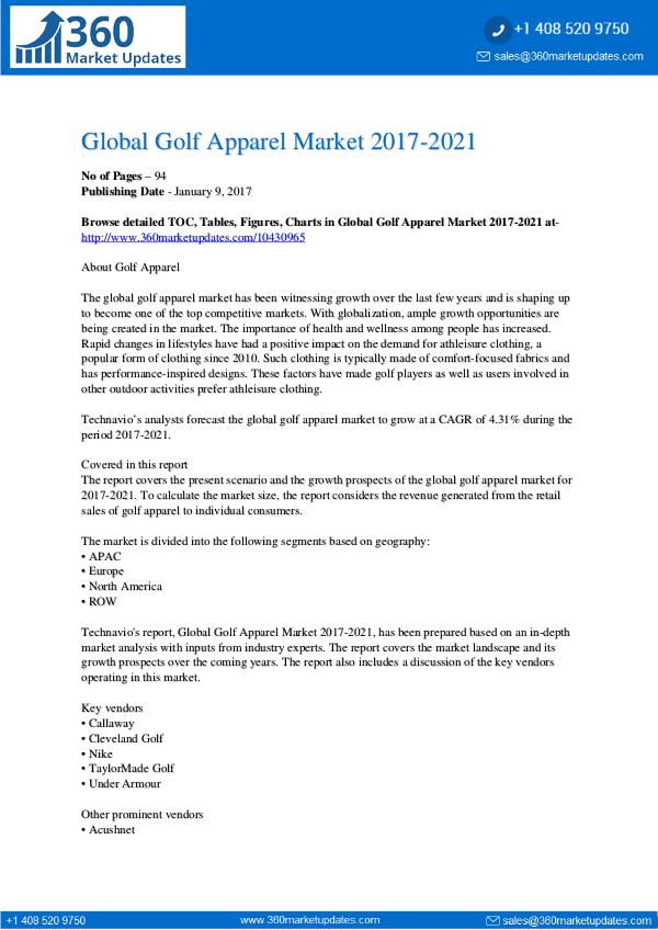 Report- Global Golf Apparel Market 2017-2021