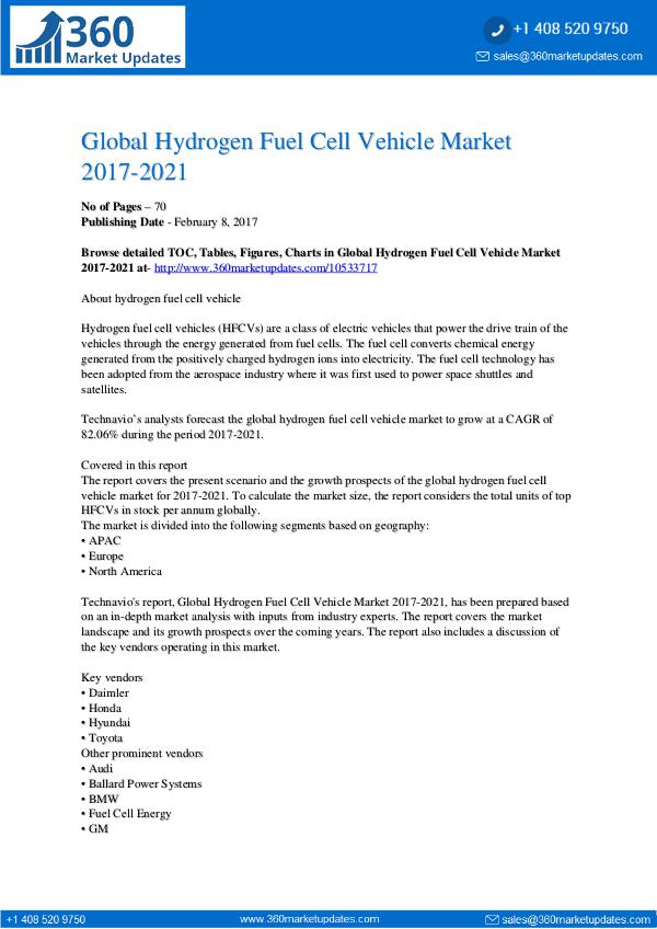 Report- Hydrogen Fuel Cell Vehicle Market 2017-2021