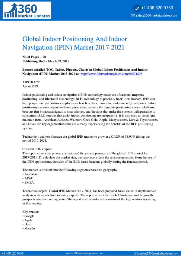 Report- Indoor Positioning And Indoor Navigation Market