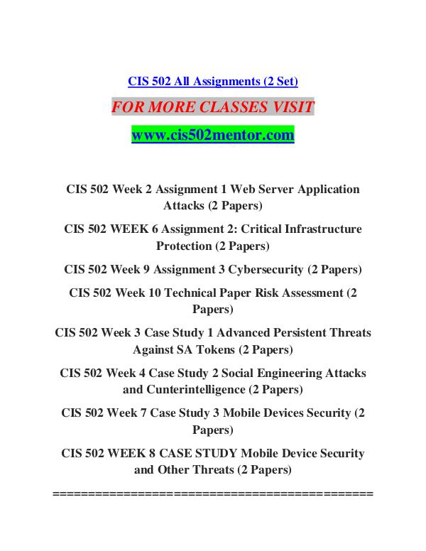 CIS 502 MENTOR Learn Do Live /cis502mentor.com CIS 502 MENTOR Learn Do Live /cis502mentor.com