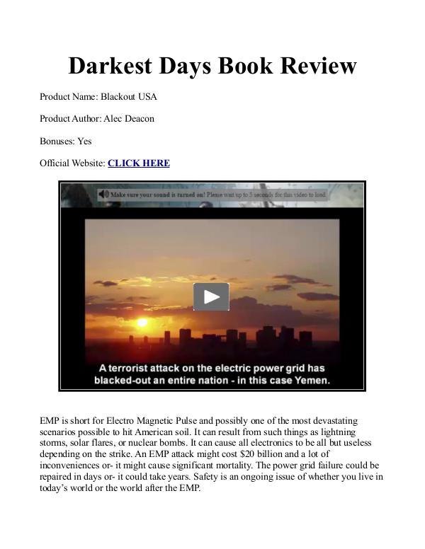 Darkest Days Book PDF / Reviews Free Download How To Survive An EMP Attack To The Grid