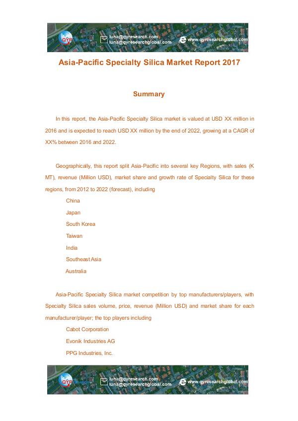 Asia-Pacific Specialty Silica Market Report 2017