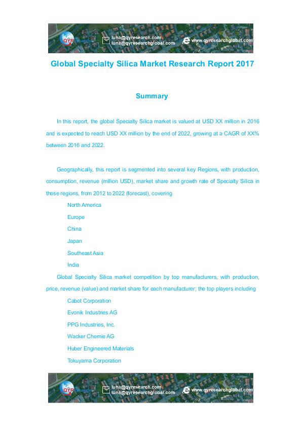 Global Specialty Silica Market Research Report 201