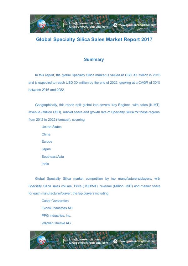 Global Specialty Silica Sales Market Report 2017