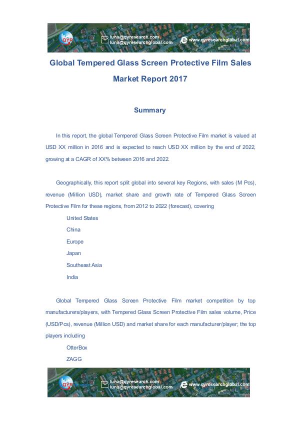 Global Tempered Glass Screen Protective Film Sales