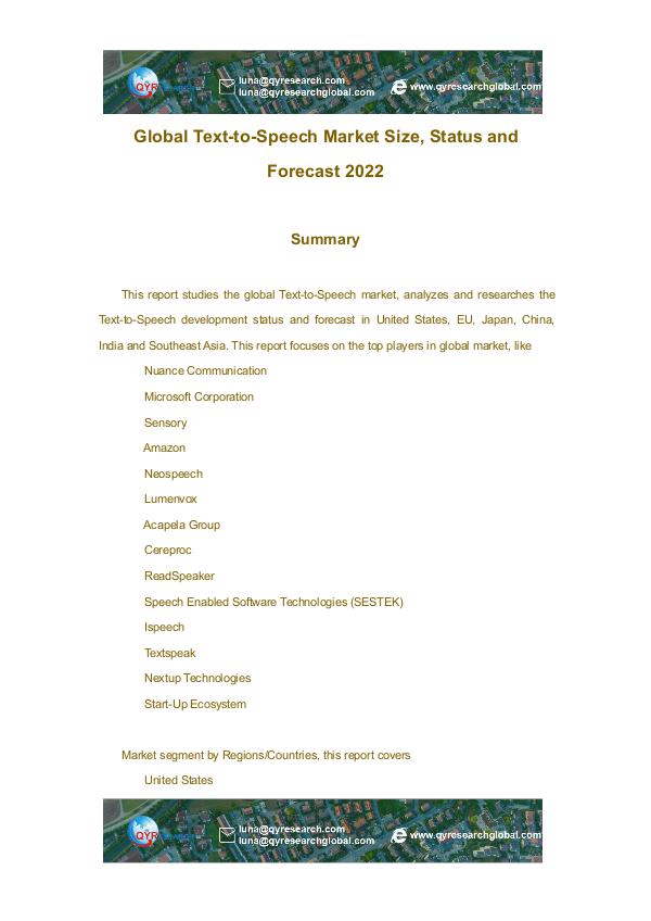 Global Text-to-Speech Market Size, Status and Fore