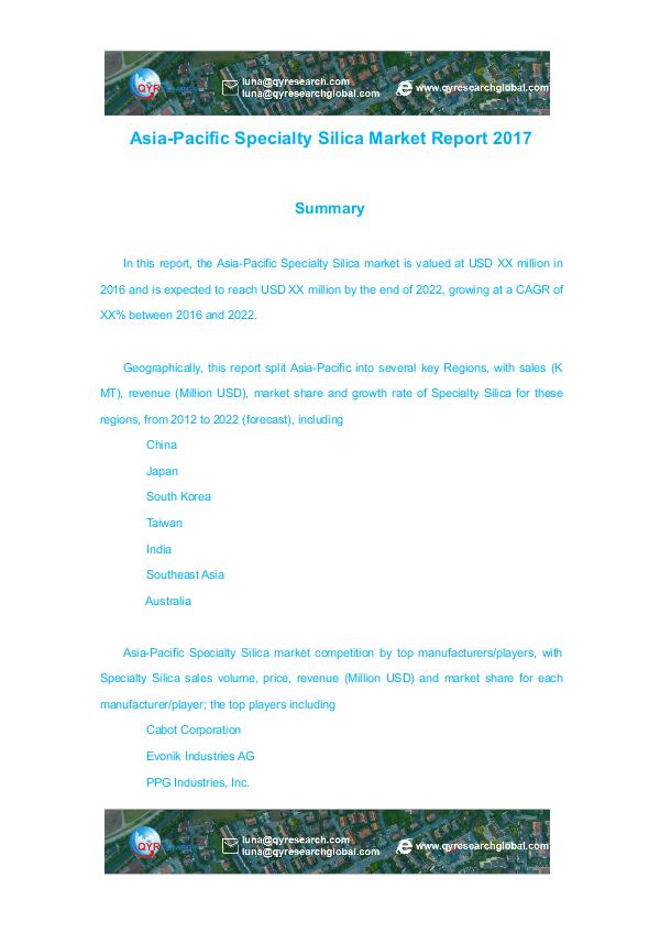 Asia-Pacific Specialty Silica Market Report 2017