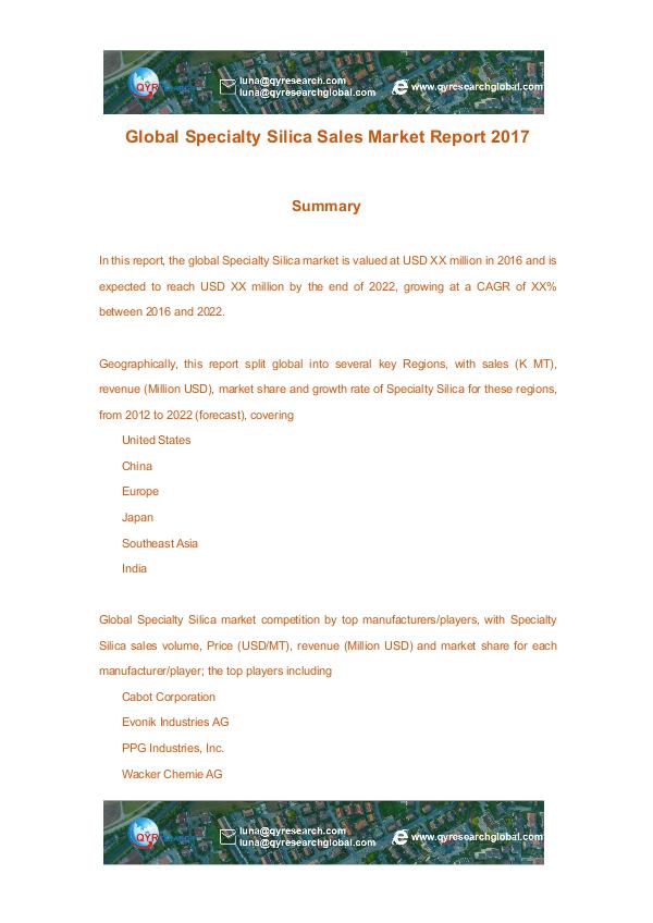 Global Specialty Silica Sales Market Report 2017